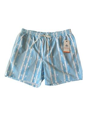 NWT Rainforest Seersucker Palm Swim Trunks L Sky Blue Compression Liner